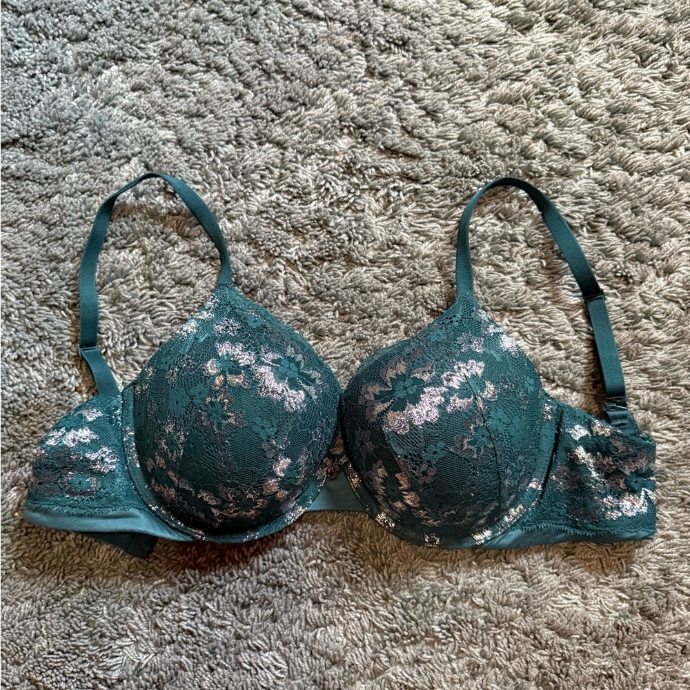 Victoria's Secret Teal and Silver Lace Bra